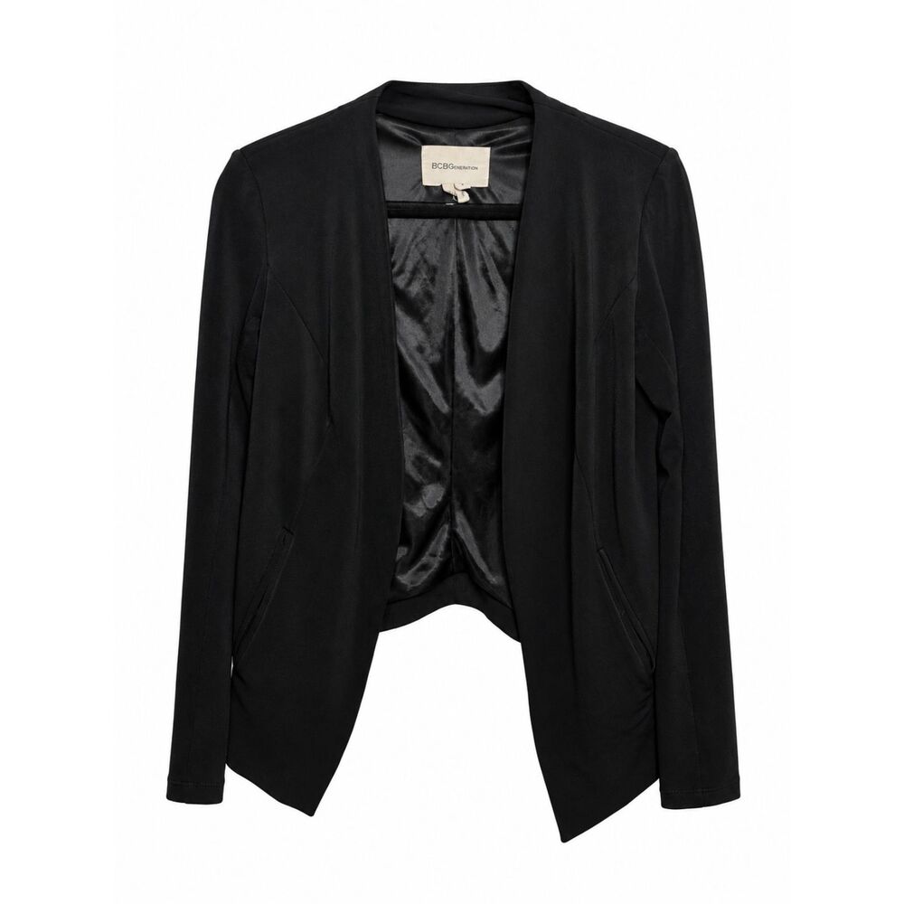 BCBGeneration Black Open Front Blazer Womens Small Draped Asymmetric Hem Jacket
